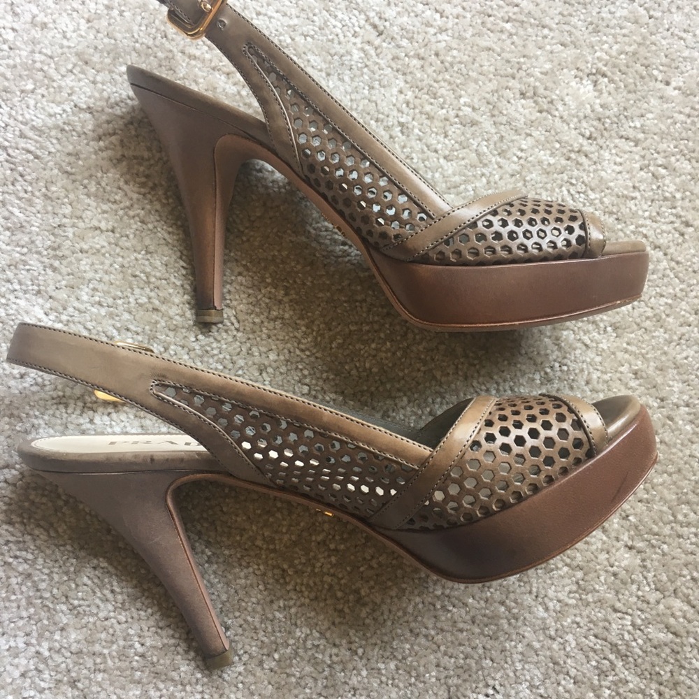 Prada leather sling back heels, 36.5/6.5